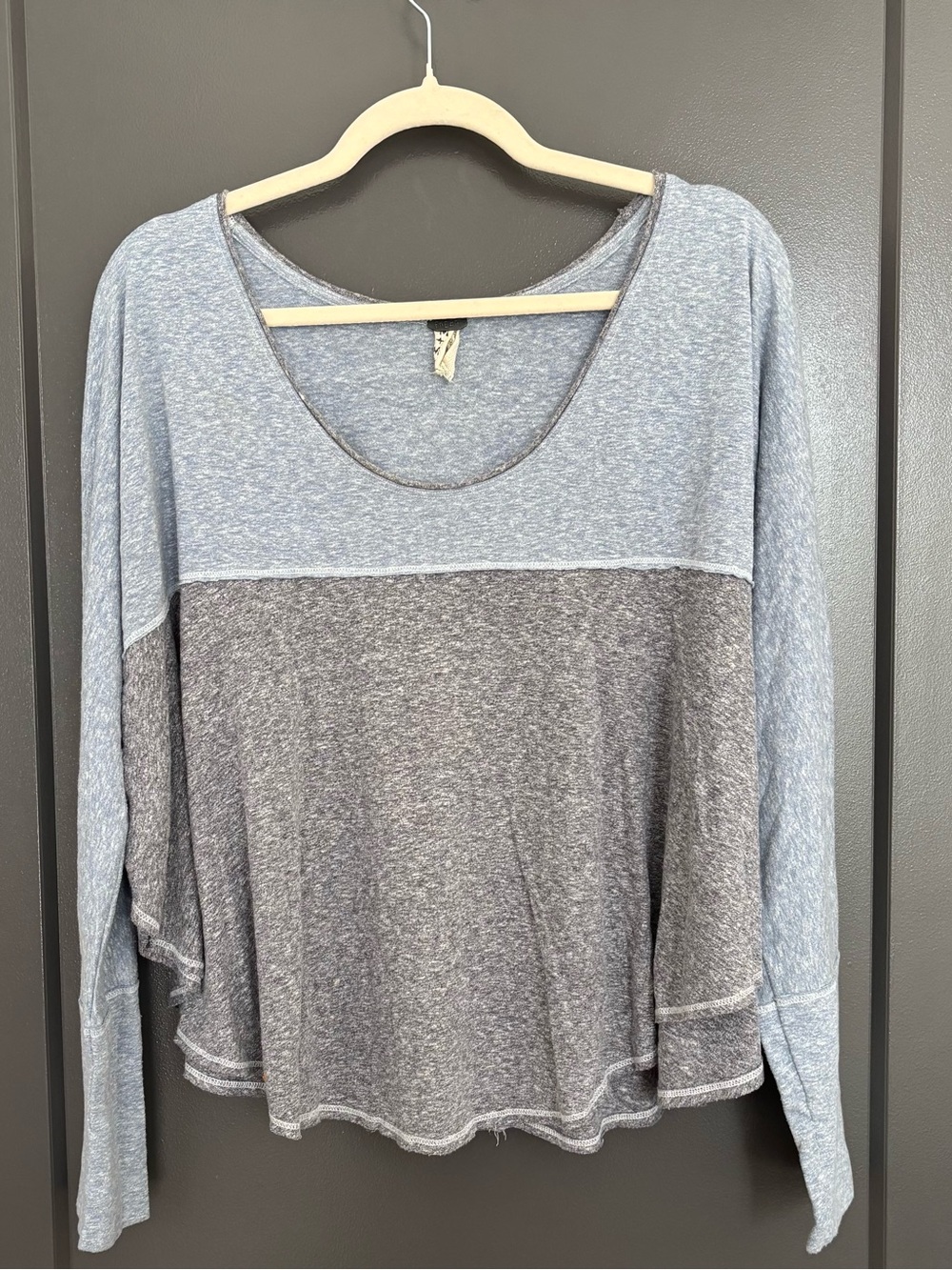 We The Free Two Tone Blue Oversized Flowy Long Sleeve Top